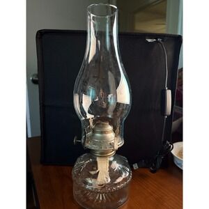 Vintage Clear Glass Oil Lamp with Metal Burner and Hurricane Shade